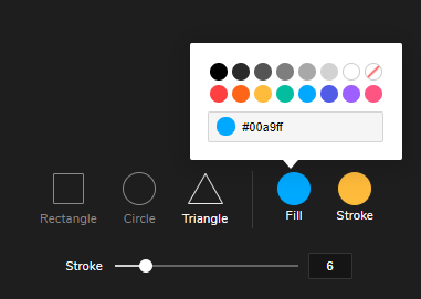 Choose a color in the palette or enter a color code to fill the shape.